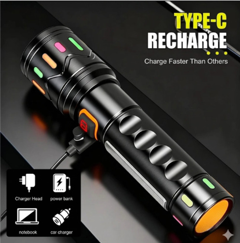SPARKPLUG Rechargeable LED Metal Torch with Zoom Head & Blinker Light Motion Sensor Light
