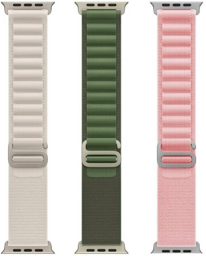 FunFlickers 2.5 inch Alpine Loop Smart Watch Strap Belt for Ultra Watch 49 mm, Series 8 / 7 45 mm, Series 6 / 5 / 4 44 mm, Series 3 / 2 / 1 42 mm, T800 Ultra, Watch 8 Ultra, i8 Pro Max, W26, T800 Smart Watch Strap (White,Green,Pink) Smart Watch Strap