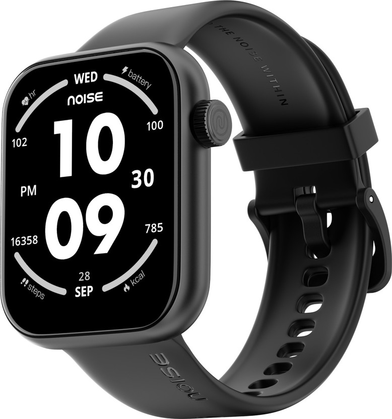 Noise Icon Rise 1.85 Display, BT Calling, Functional Rotating Crown, Smartwatch (Jet Black Strap, Regular)