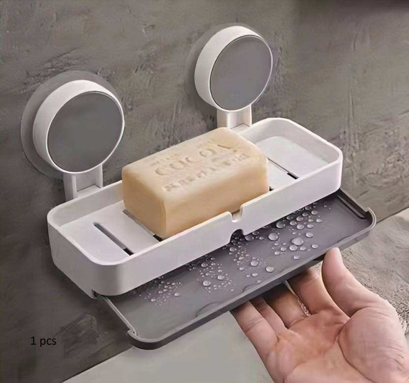 BitAura Twin Soap Dish for Bathroom Wall Mounted Self Adhesive Soap Holder Drain Tray