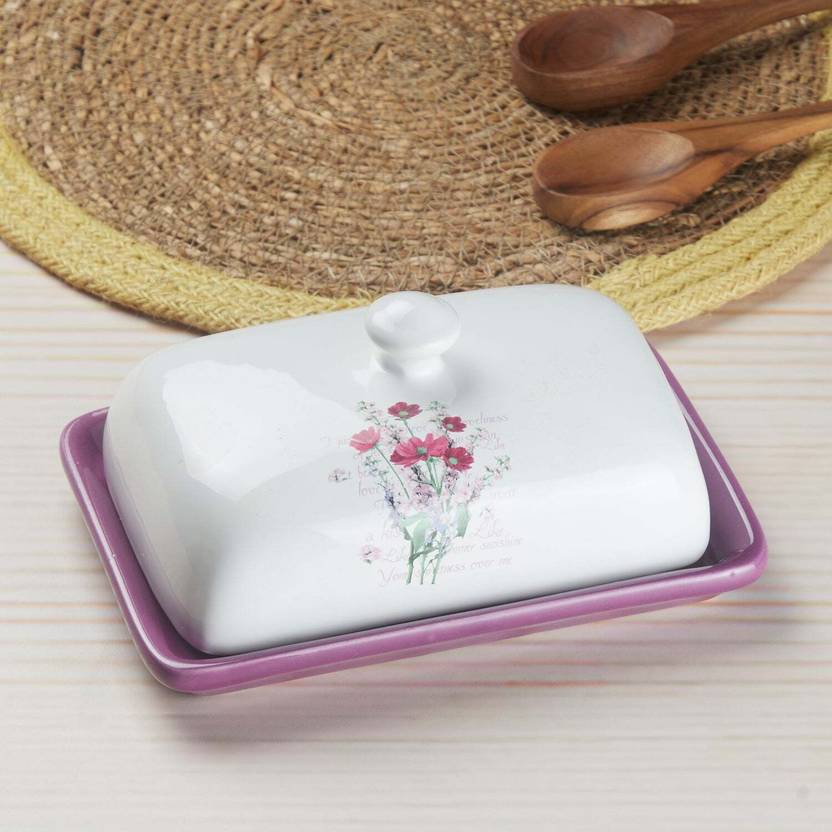 Kookee Ceramic Butter Dish Tray with Lid with 250g capacity for Kitchen and Dining Butter Dish Serving Set