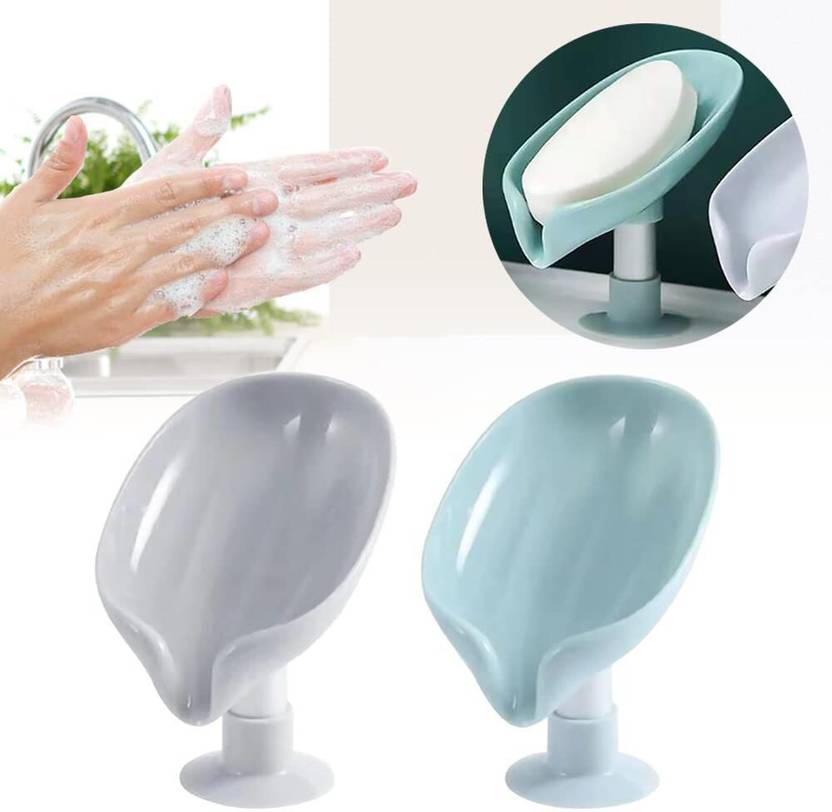BOVZOX Pack of 2 Leaf Shaped Self Draining Suction Cup Mounting Soap Dish X2.96