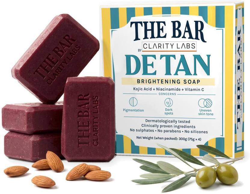 Clarity Labs Kojic Acid Detan Soap for Tan Removal & Brightening, 4×75 g