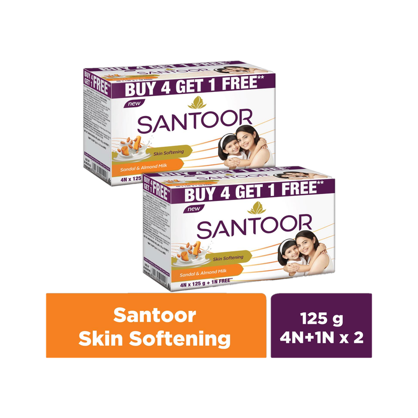 Santoor Skin Softening Sandal & Almond Milk Bathing Soap For