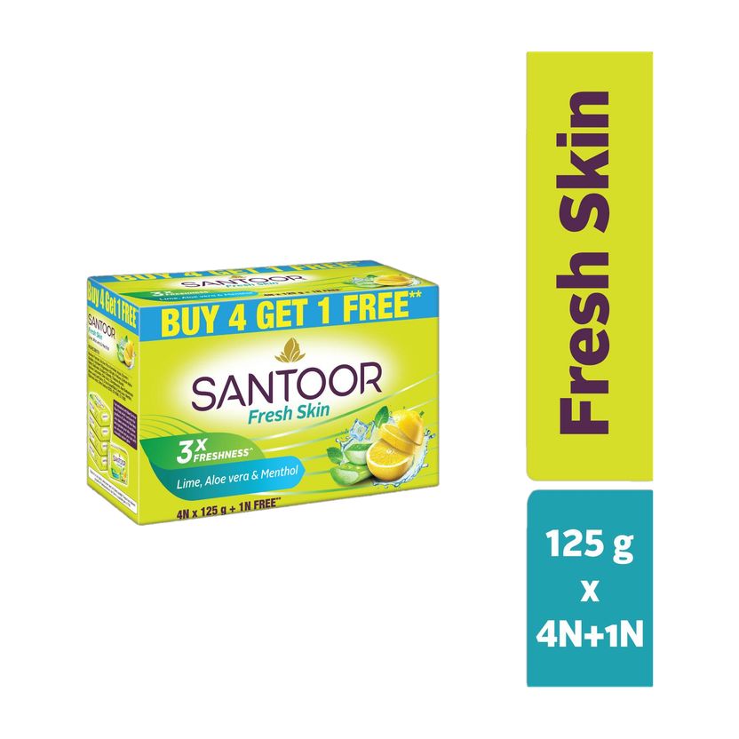 Santoor Fresh Skin Aloe Vera and Lime Bathing Bar Soap For Soft