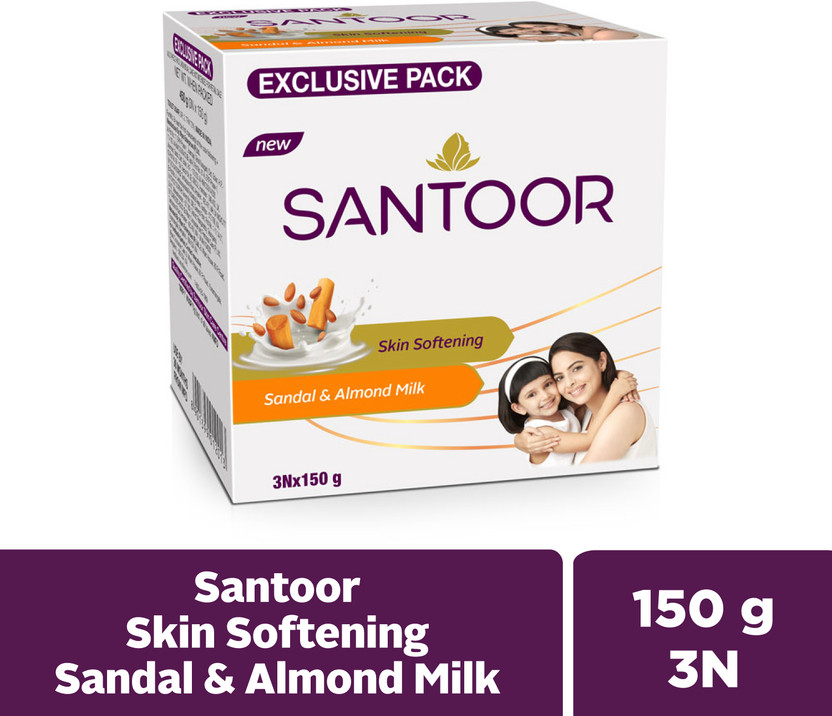Santoor Skin Softening Sandal & Almond Milk Bathing Bar Soap For