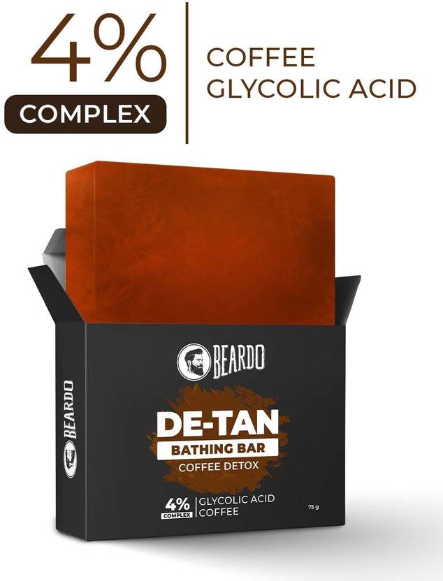 BEARDO De-Tan Scrubbing Coffee Detox Bathing Bar | Skin Brightening Soap |Glycolic Acid