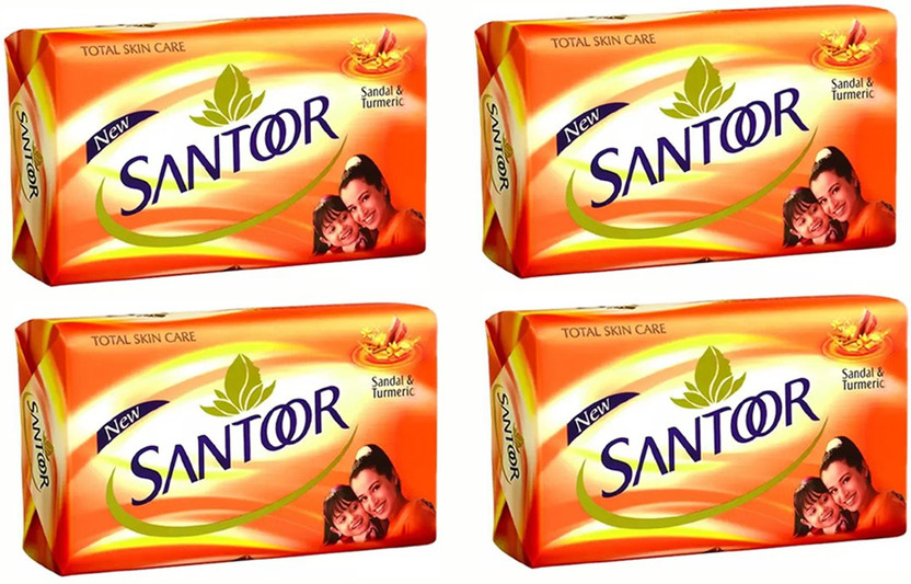 Santoor Sandal and Turmeric Soap, 100g *4 (Pack Of 100g*4 Soaps)