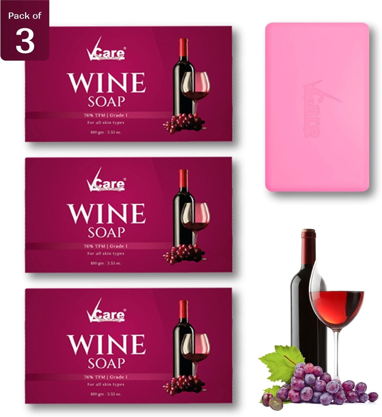 Vcare Red Wine Bathing Soap Bar for Body & Face 100g Reduce Fine
