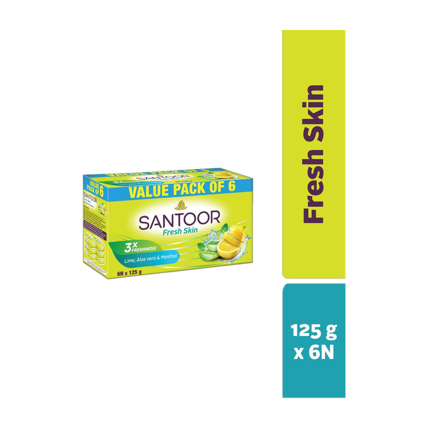 Santoor Fresh Skin Aloe Vera & Lime Bathing Bar Soap For Soft &