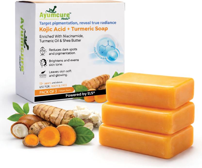 Ayumcure Kojic Acid & Turmeric Soap for Pigmentation & Dark Spots, Face & Body