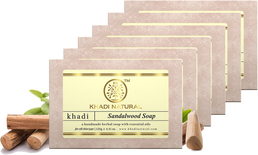 KHADI NATURAL Sandalwood Soap for Soft Smooth Skin Pack of 6