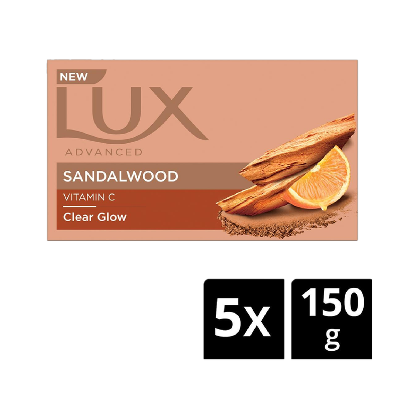 LUX Sandalwood, with Vitamin C, Bath Soap, 150g x 5 for Clear