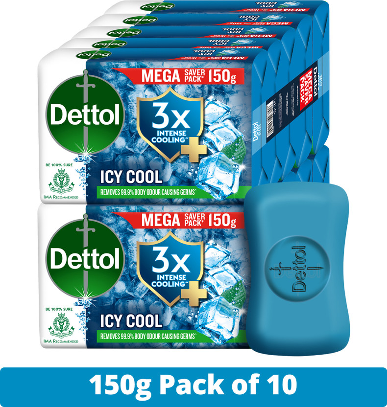 Dettol 3X Icy Cool Bathing Soap for Men & Women, Face, Body &