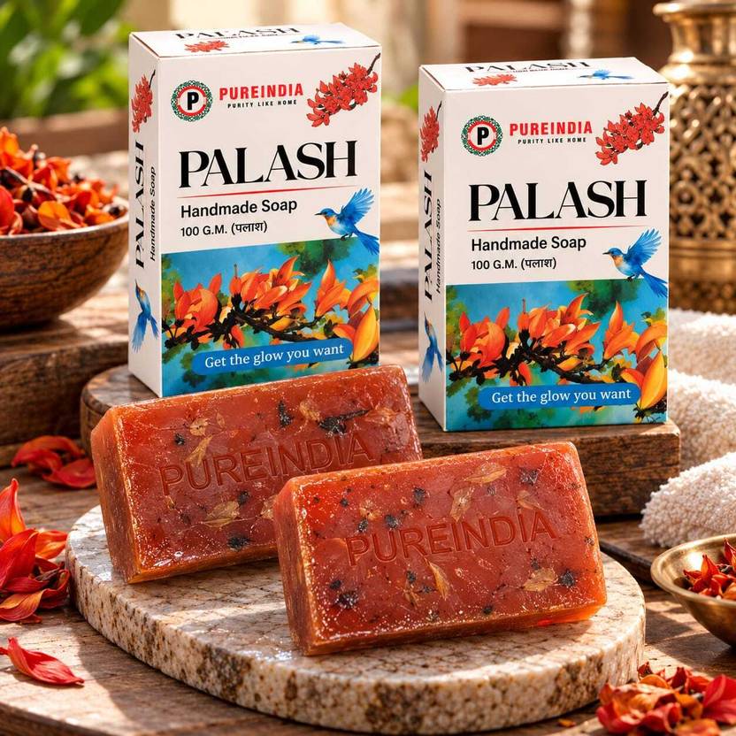 pureindia Palash Handmade Glycerin Soap for Glowing Skin & Gentle Cleansing Pack of 2