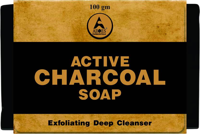 Alloes Pharmaceuticals Activated Charcoal Black Bar Soap with Natural Botanicals, 2 pcs Soap