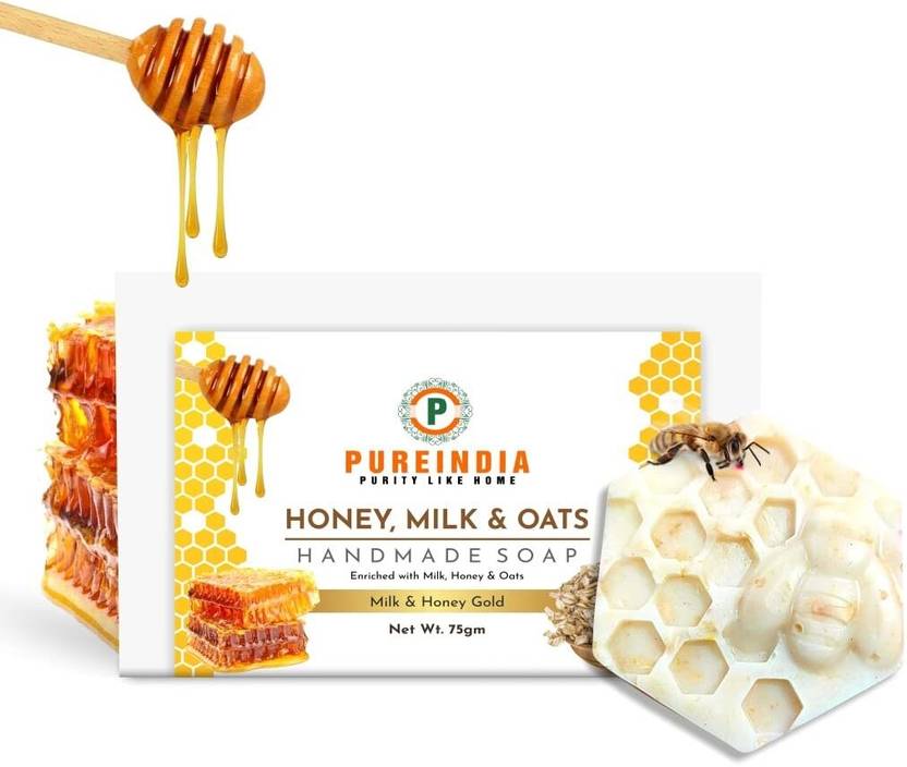 pureindia Milk Honey & Oats Creamy Soap Bar for Golden Glow Skin- Pack Of 1, 100g