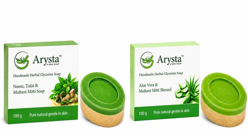 arysta Homemade Glycerine Herbal Bathing Neem & Aloevera Soap Pack of 2