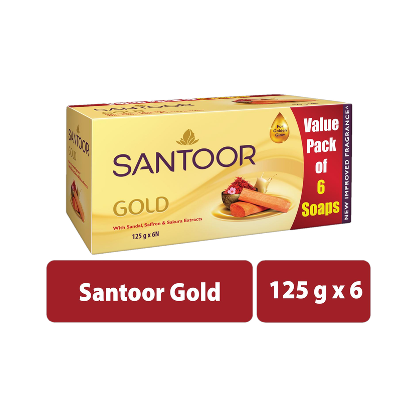 Santoor Gold Bathing Bar Soap with Kashmiri Saffron, Sandal and