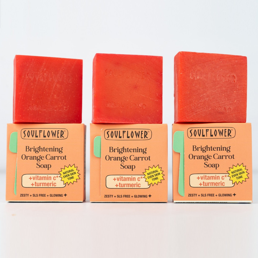 Soulflower Orange Carrot Soap for Glowing skin, Deep cleansing