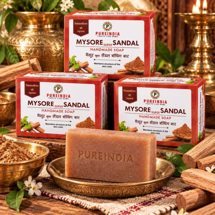 pureindia Mysore Sandal Soap | Chandan Bathing Bar | Gentle Cleansing & Fresh Feel Soap
