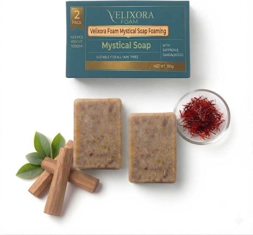VELIXORA Herbal Soap with Saffron AND Sandalwood for Soft &