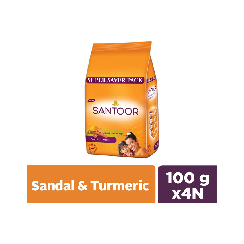 Santoor Skin Moisturizing Sandal & Turmeric Bathing Bar Soap For