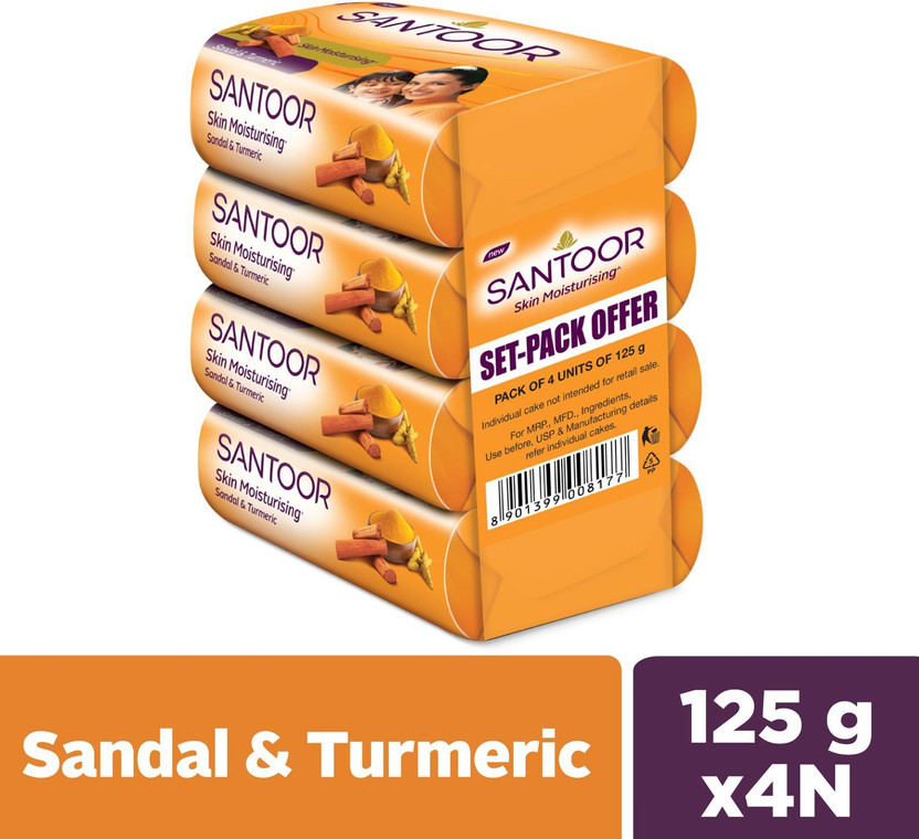 Santoor Skin Moisturizing Sandal & Turmeric Bathing Bar Soap For