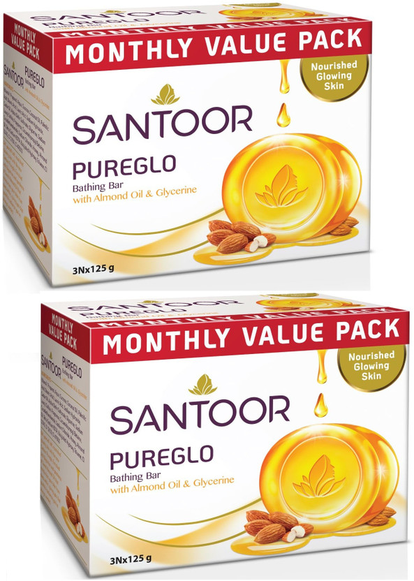 Santoor PureGlo Glycerine Soap with Almond Oil and Glycerine