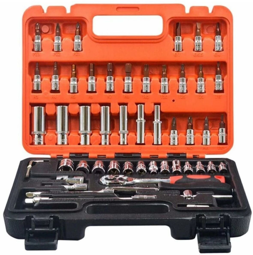 TILIBOTE 53-Piece Socket Wrench Set - 1/4 Inch Drive With Extensions & Metric Sockets