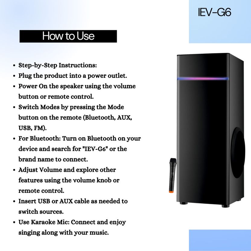 IEV G-6 100W Bluetooth Tower Speaker Black - Image 5