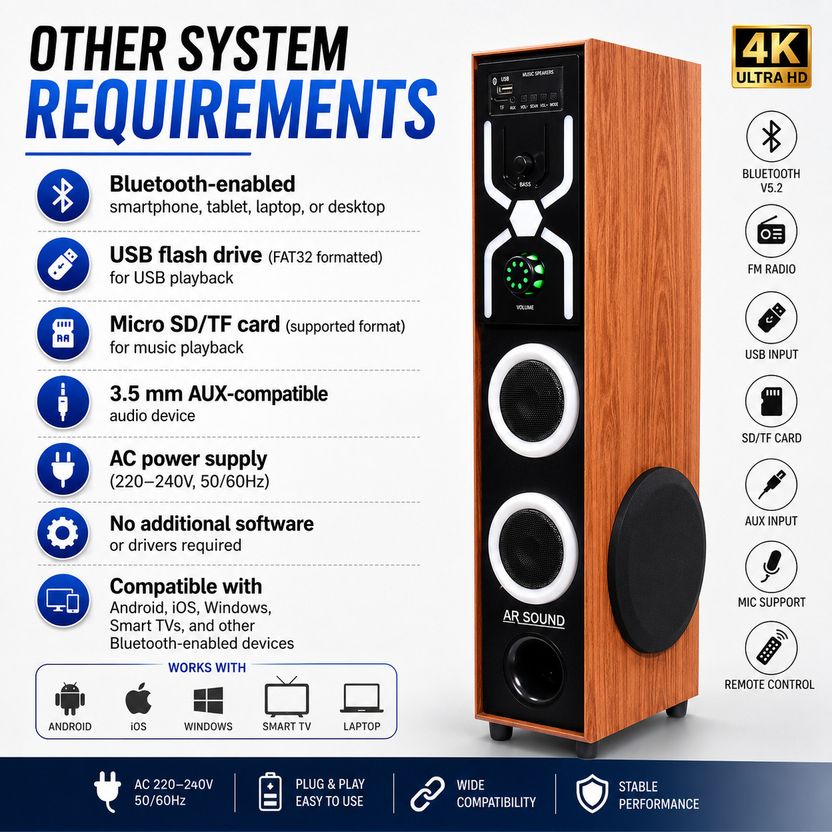ARSOUND Spider 120W Bluetooth Tower Speaker, Multicolor - Image 2