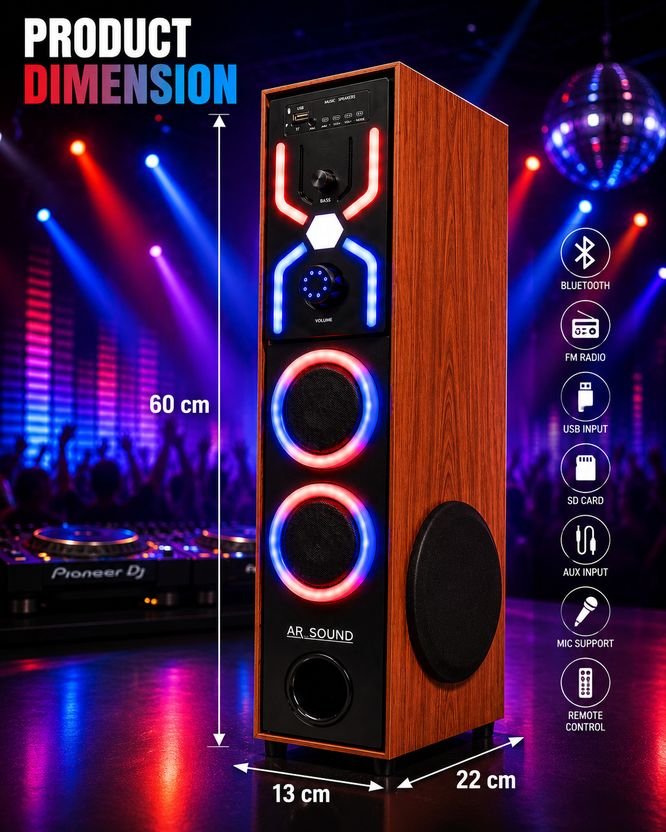 ARSOUND Spider 120W Bluetooth Tower Speaker, Multicolor - Image 4
