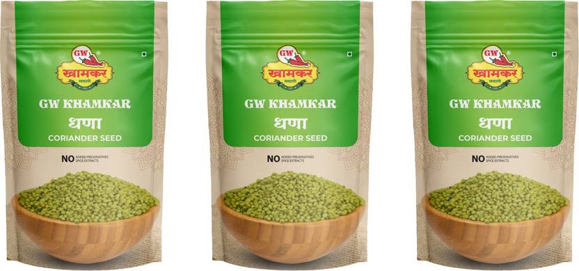 GW Khamkar Dhane/ Dhaniya Whole/ Dhana Whole/ Coriander Seeds 300 g, Pack of 3(100g each)
