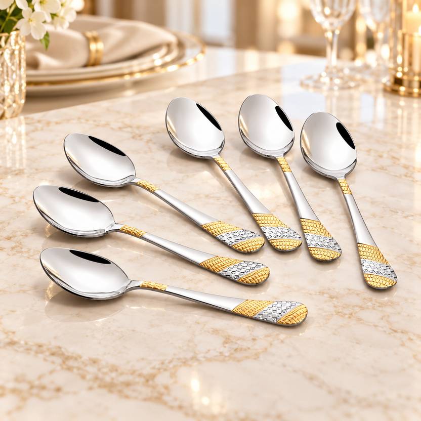 FNS International Imperio 24 Karat Gold Plated Stainless Steel Dinner Spoon | Premium Table Spoon Stainless Steel Tea Spoon Set
