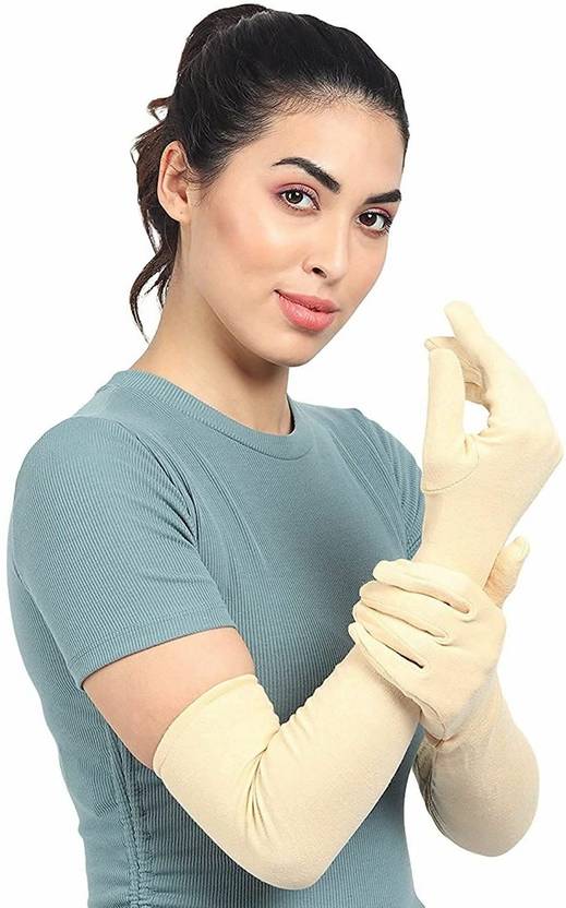 GREENPORT Cotton Sunlight UV and Dust Protection Full Hand Summer Arm Sleeves Gloves S4 Driving Gloves