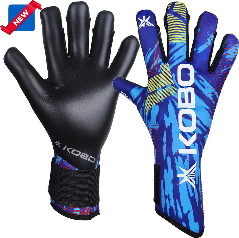 KOBO GKG-16 Size 9.5 Goalkeeping Gloves (Black/Blue/Yellow) - Image 1