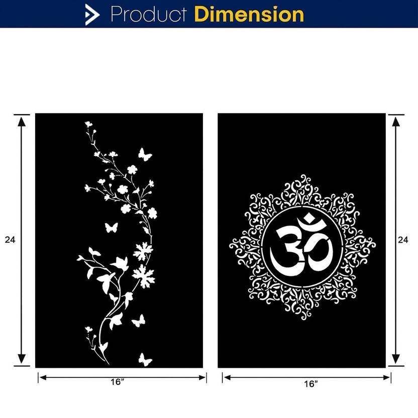JAZZIKA Wall Stencils Pack of 2 (Size:-16X24 Inches) Pattern Theme- Tempting Flower & Om DIY Reusable Painting Design Suitable For Livig Room, Entrence Room, BedRoom, House of worship, Modern Home Wall Arts Stencil