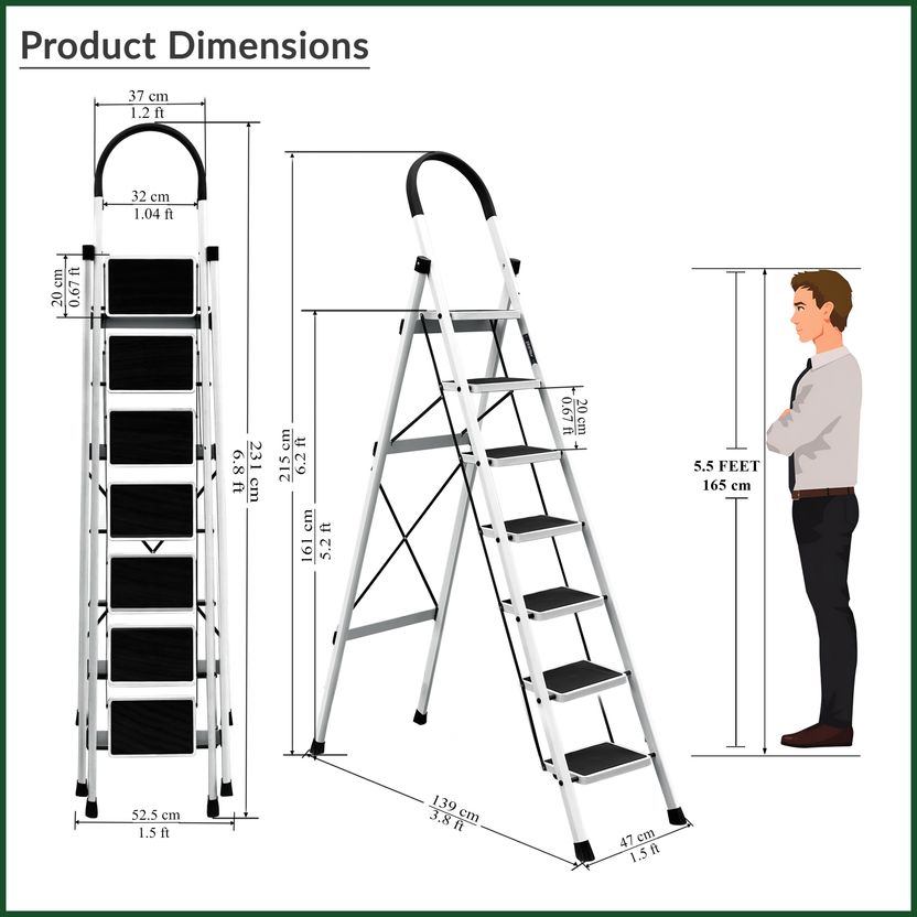 Plantex Anti-Skid Strong Foldable Wide 7 Step Ladder/Ladder for H...more - Image 3
