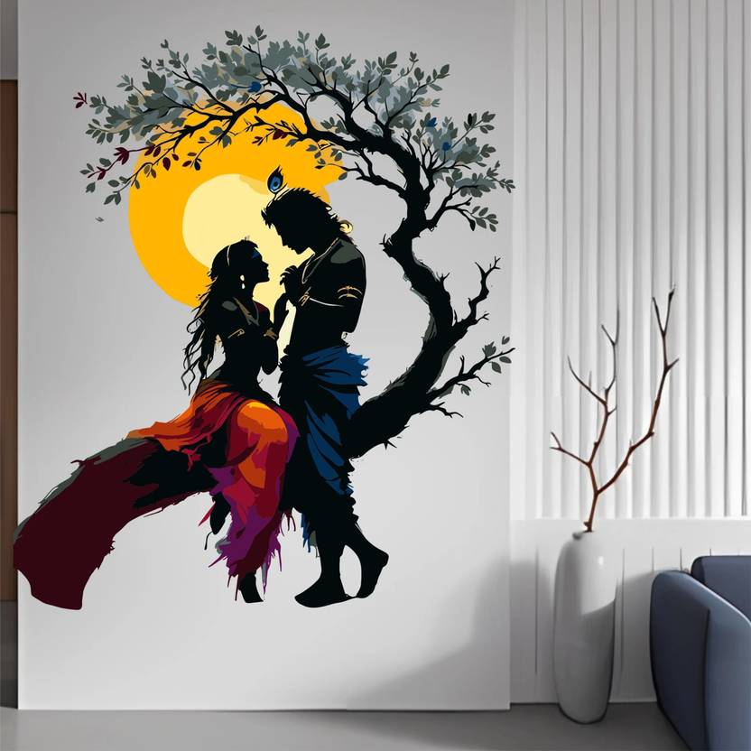 Ajay craft 50 cm Radha Krishna Wall Stickers for Home Decoration Self Adhesive Sticker