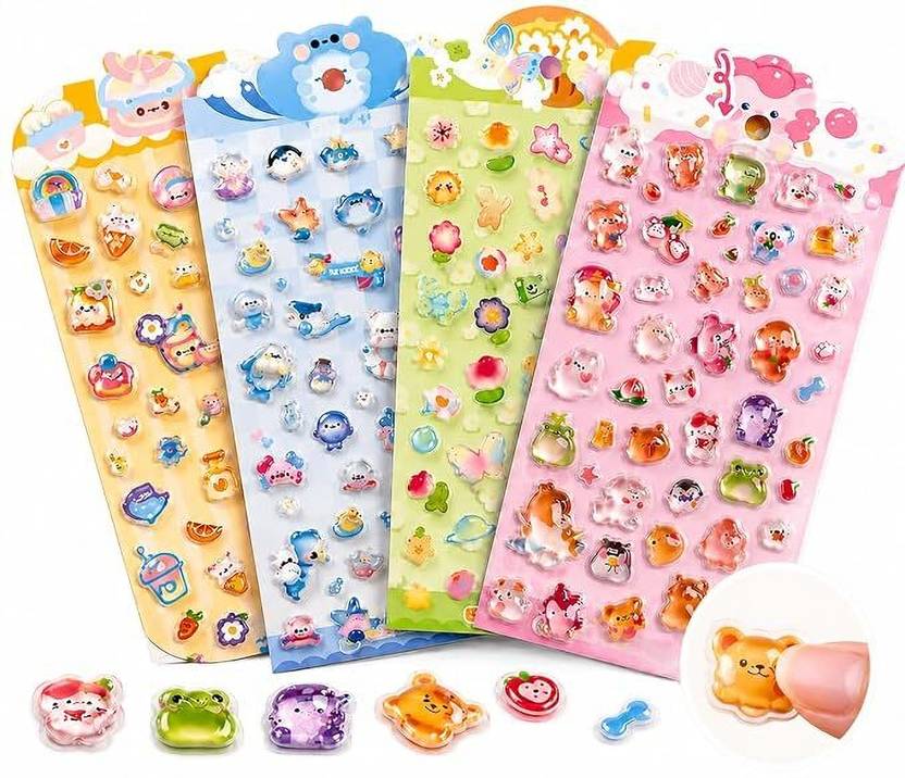 AKAIAH 1 inch 3D Puffy Kawaii Cartoon Sticker Set Non-Reusable Sticker