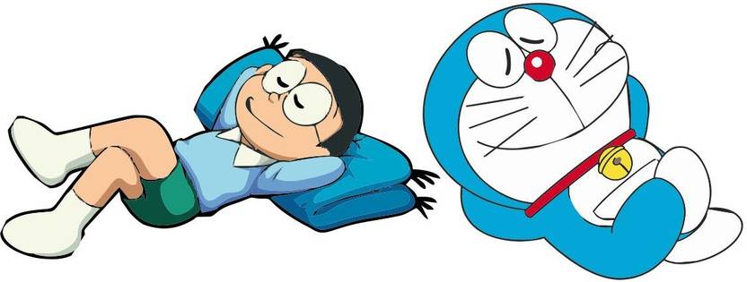 Jump up 22 cm Cartoon Doraemon & Nobita Sleeping , Medium Size, 3D, wall sticker. Self Adhesive Sticker