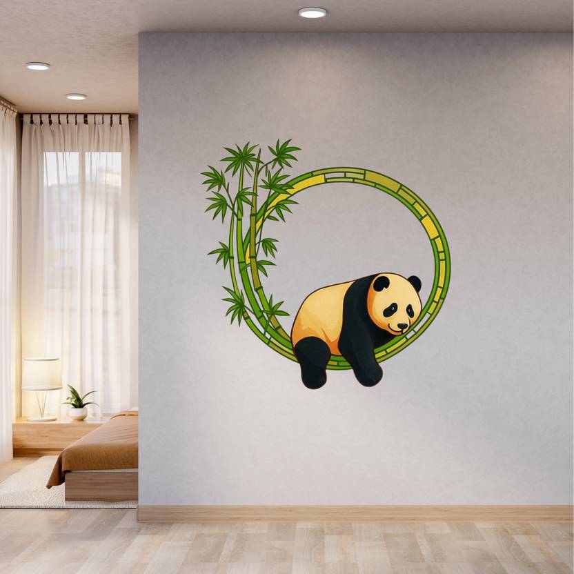 ToddlersMart 60 cm ToddlerMart | Artistic Panda on Bamboo Ring Wall Sticker - (Multicolor) Self Adhesive Sticker