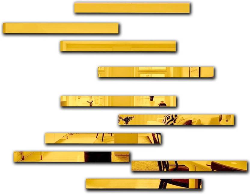 Bikri Kendra 24 cm Strip 10 Golden Mirror sticker for wall, Acrylic Sticker for wall Self Adhesive Sticker