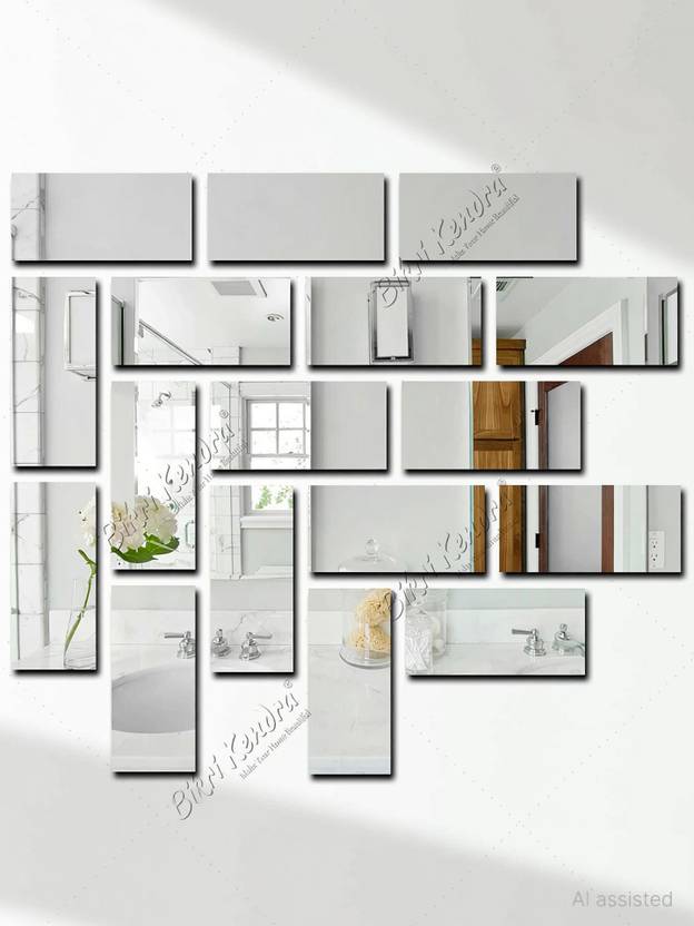 Bikri Kendra 15 cm Big Rectangle 15 Silver 3D Wall Mirror Stickers Decorative Acrylic Wall Sticker Self Adhesive Sticker