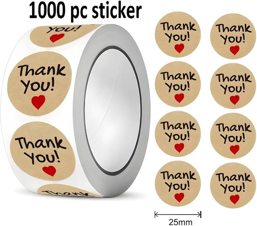 Akvanar 2.5 cm Thank ou Stickers 1000pcs Round Thank You Adhesive Cute Sticker Pack of 2 Self Adhesive Sticker