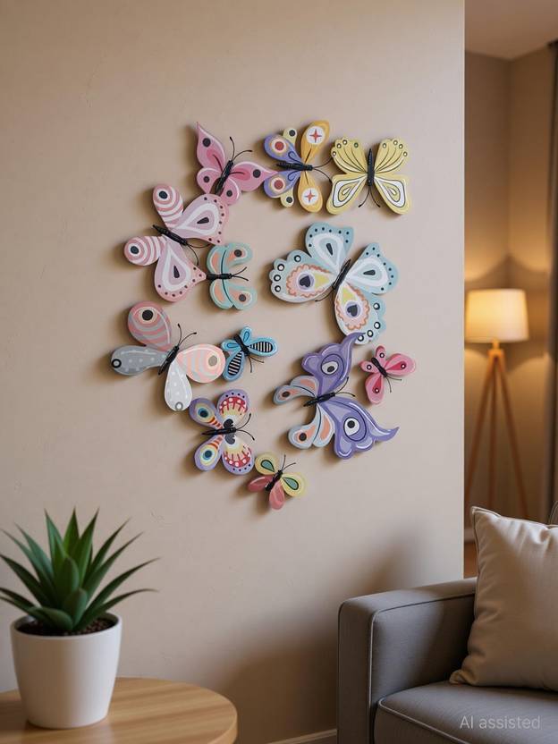 RANGOLI 12 cm Beautiful White Butterflies For Kids Room Nursery Room and Home Decoration Magnetic Sticker