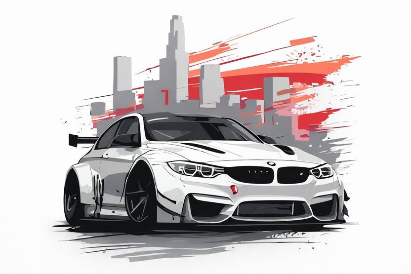 artisian inkwork 120 cm Super Car Wall Sticker, Urban City Skyline Theme Self Adhesive Sticker