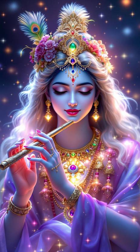 Radhe 69 cm Krishna Wall Poster | Flute Playing Lord Krishna Wall Art Self Adhesive Sticker