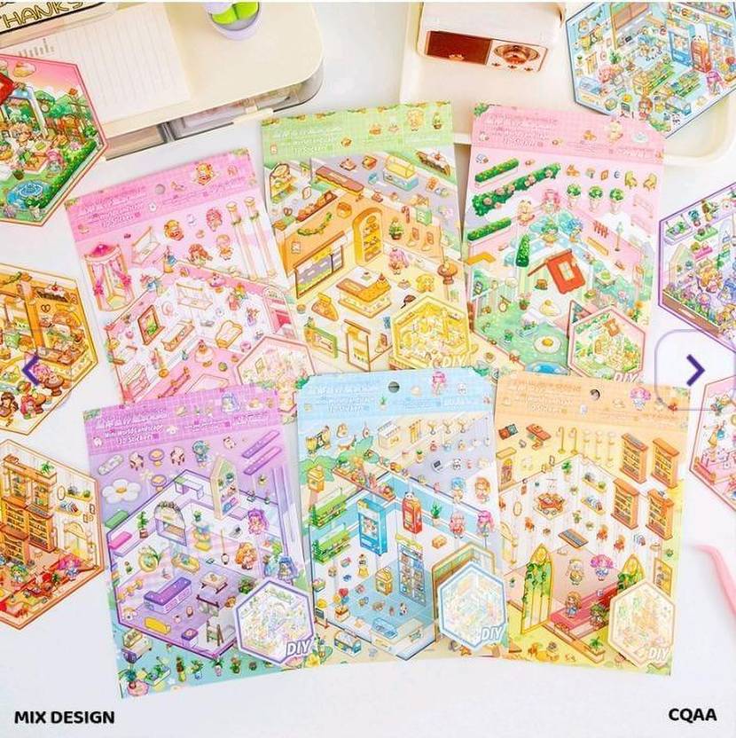Aethra 14 inch 3D Mini World Landscape Sticker Set | Stickers for Journaling, Scrapbooking Reusable Sticker
